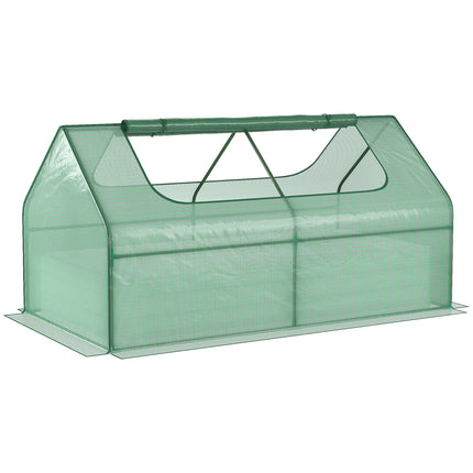 Raised Garden Bed with Greenhouse Steel Planter Box and Roll-Up Window 185x95x92 cm - Green