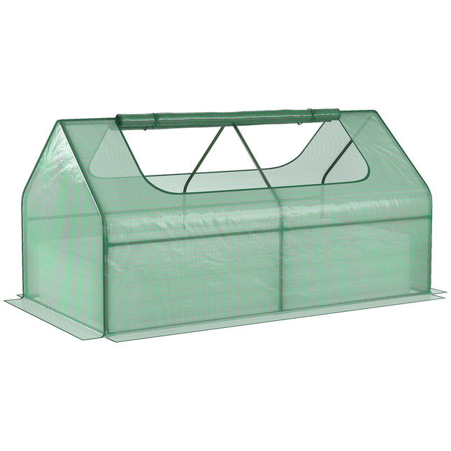 Raised Garden Bed with Greenhouse Steel Planter Box and Roll-Up Window 185x95x92 cm - Green