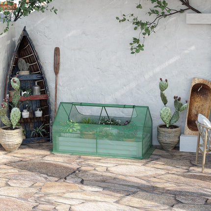 Raised Garden Bed with Greenhouse Steel Planter Box and Roll-Up Window 185x95x92 cm - Green