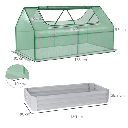 Raised Garden Bed with Greenhouse Steel Planter Box and Roll-Up Window 185x95x92 cm - Green