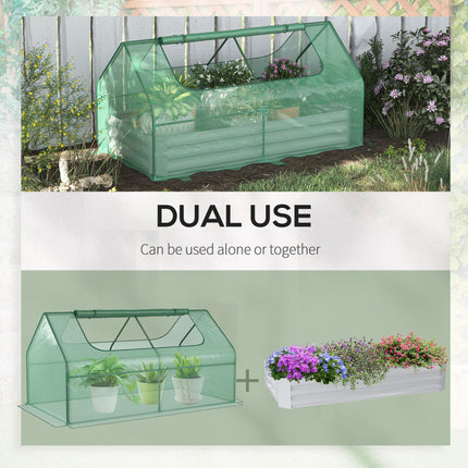 Raised Garden Bed with Greenhouse Steel Planter Box and Roll-Up Window 185x95x92 cm - Green