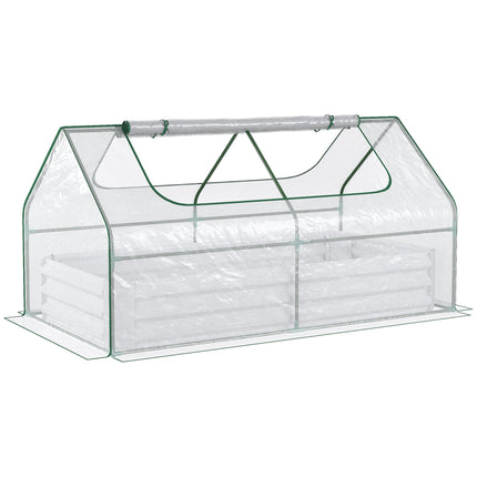 Raised Garden Bed with Greenhouse Cover, Steel Planter Box with Roll-Up Window - Clear