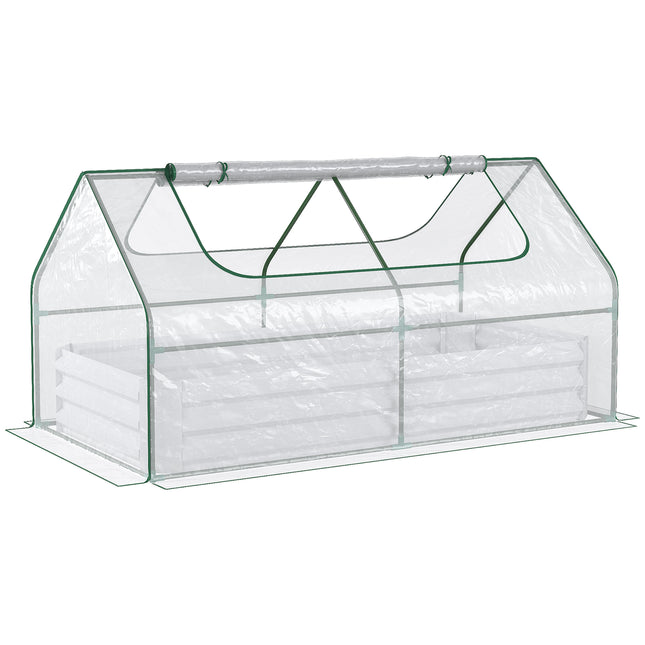 Raised Garden Bed with Greenhouse Cover, Steel Planter Box with Roll-Up Window - Clear