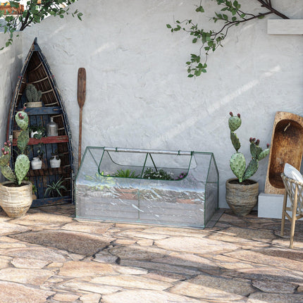 Raised Garden Bed with Greenhouse Cover, Steel Planter Box with Roll-Up Window - Clear