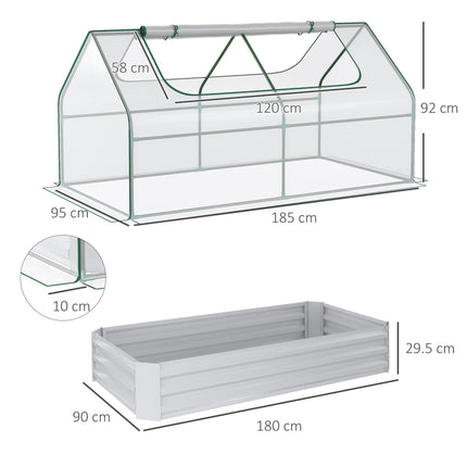 Raised Garden Bed with Greenhouse Cover, Steel Planter Box with Roll-Up Window - Clear