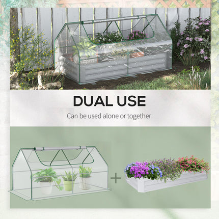 Raised Garden Bed with Greenhouse Cover, Steel Planter Box with Roll-Up Window - Clear