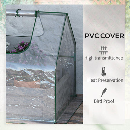 Raised Garden Bed with Greenhouse Cover, Steel Planter Box with Roll-Up Window - Clear
