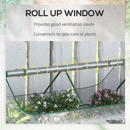 Raised Garden Bed with Greenhouse Cover, Steel Planter Box with Roll-Up Window - Clear