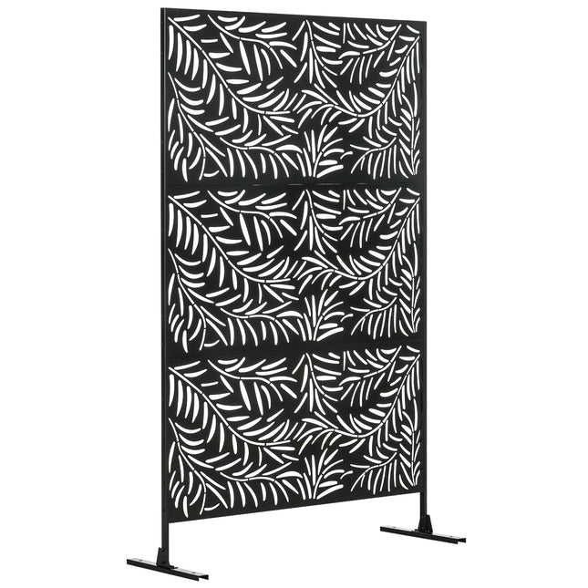 6.5FT Metal Outdoor Privacy Screen with Stand Willow Branch Design - Black