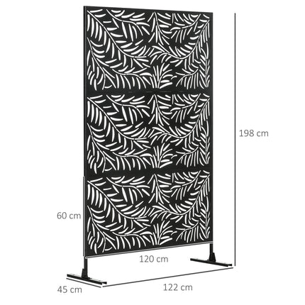 6.5FT Metal Outdoor Privacy Screen with Stand Willow Branch Design - Black