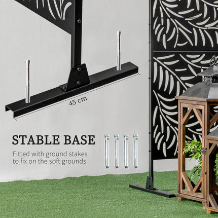 6.5FT Metal Outdoor Privacy Screen with Stand Willow Branch Design - Black