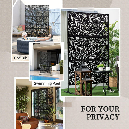 6.5FT Metal Outdoor Privacy Screen with Stand Willow Branch Design - Black