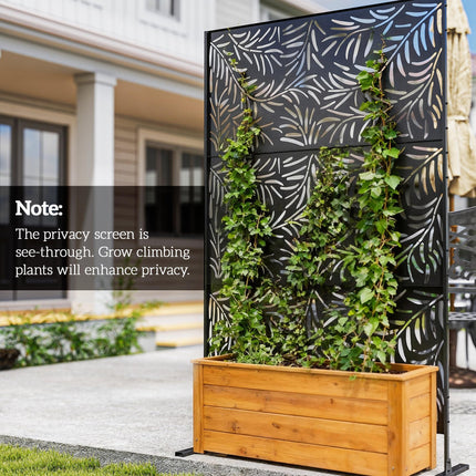 6.5FT Metal Outdoor Privacy Screen with Stand Willow Branch Design - Black