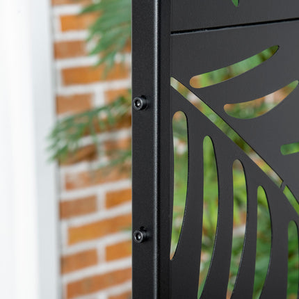 6.5FT Metal Outdoor Privacy Screen with Stand Willow Branch Design - Black