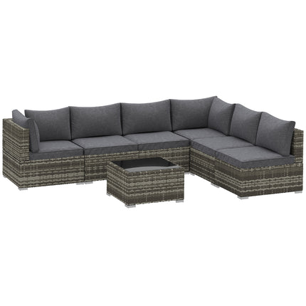 7 Pieces Outdoor PE Rattan Corner Sofa Set, Patio Wicker Conversation Chaise Lou