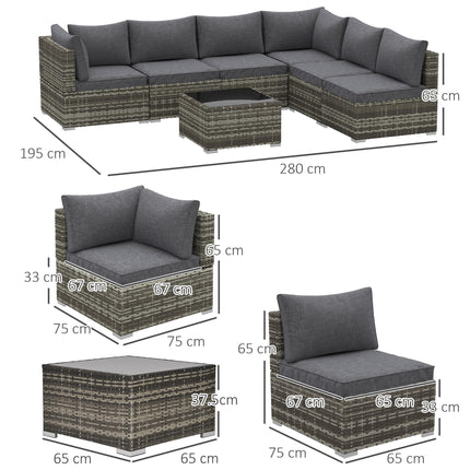 7 Pieces Outdoor PE Rattan Corner Sofa Set, Patio Wicker Conversation Chaise Lou