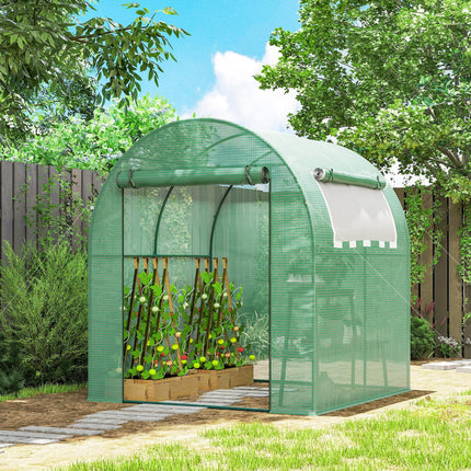 1.8m Walk-In Polytunnel Greenhouse with Roll-Up Door & Window - Green