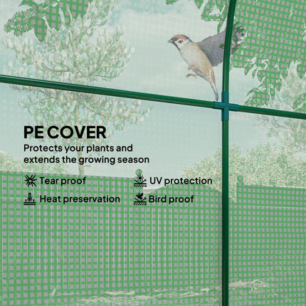 1.8m Walk-In Polytunnel Greenhouse with Roll-Up Door & Window - Green