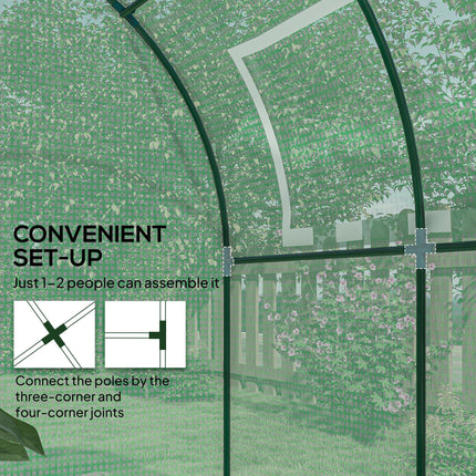 1.8m Walk-In Polytunnel Greenhouse with Roll-Up Door & Window - Green