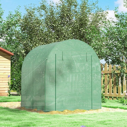 1.8m Walk-In Polytunnel Greenhouse with Roll-Up Door & Window - Green