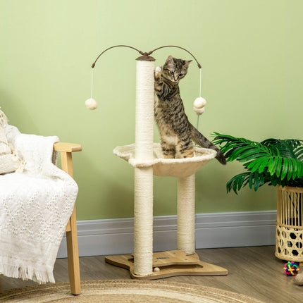 Indoor Cat Tree Kitten Play Tower with Sisal Scratching Posts, Hammock & Ball Toy - Beige, 53.5x53.5x90 cm
