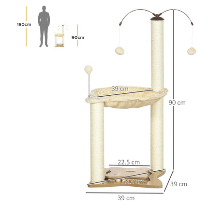 Indoor Cat Tree Kitten Play Tower with Sisal Scratching Posts, Hammock & Ball Toy - Beige, 53.5x53.5x90 cm