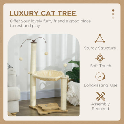 Indoor Cat Tree Kitten Play Tower with Sisal Scratching Posts, Hammock & Ball Toy - Beige, 53.5x53.5x90 cm