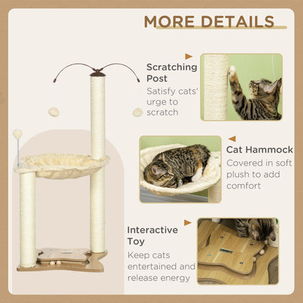 Indoor Cat Tree Kitten Play Tower with Sisal Scratching Posts, Hammock & Ball Toy - Beige, 53.5x53.5x90 cm