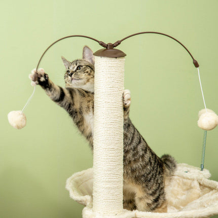 Indoor Cat Tree Kitten Play Tower with Sisal Scratching Posts, Hammock & Ball Toy - Beige, 53.5x53.5x90 cm
