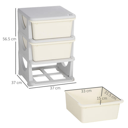 3 Tier Kids Storage Unit with Drawers Vertical Dresser Tower for Nursery Playroom Kindergarten - White