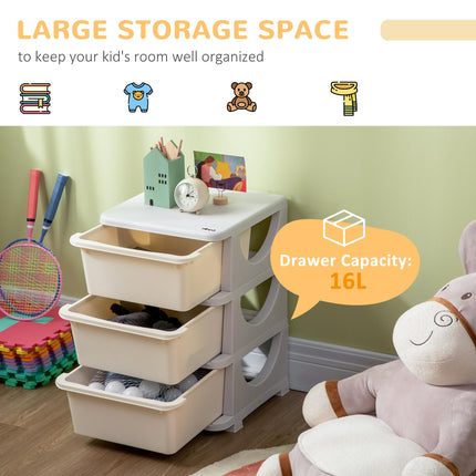 3 Tier Kids Storage Unit with Drawers Vertical Dresser Tower for Nursery Playroom Kindergarten - White