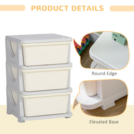 3 Tier Kids Storage Unit with Drawers Vertical Dresser Tower for Nursery Playroom Kindergarten - White