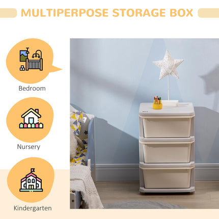 3 Tier Kids Storage Unit with Drawers Vertical Dresser Tower for Nursery Playroom Kindergarten - White