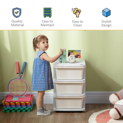 3 Tier Kids Storage Unit with Drawers Vertical Dresser Tower for Nursery Playroom Kindergarten - White