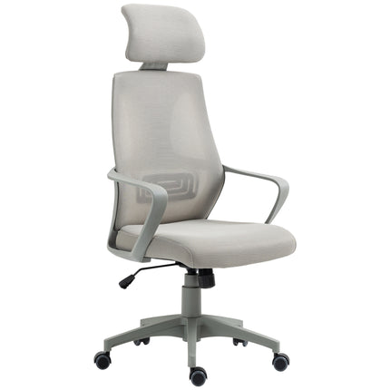 Ergonomic Adjustable Height Office Chair with High Mesh Back and Wheels - Grey