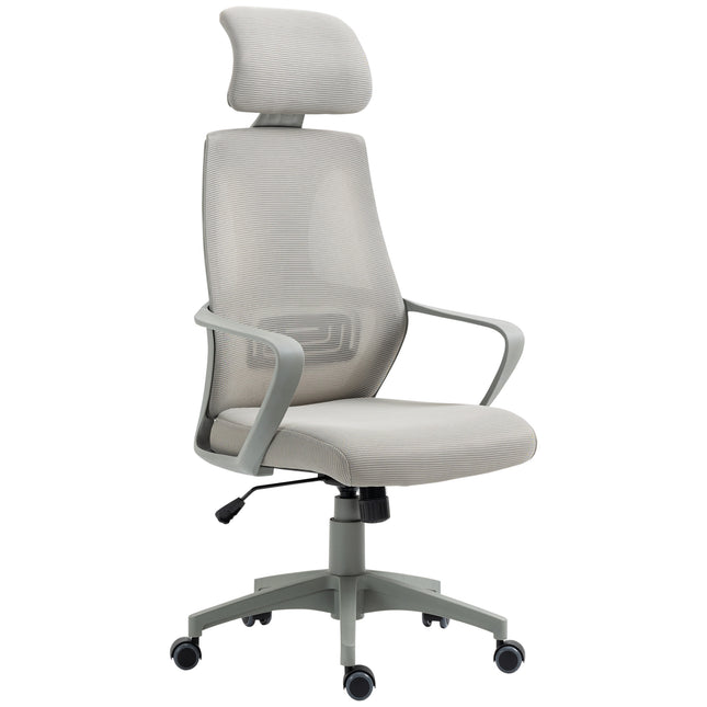 Ergonomic Adjustable Height Office Chair with High Mesh Back and Wheels - Grey