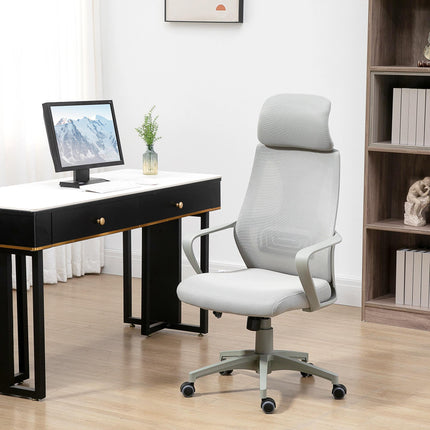 Ergonomic Adjustable Height Office Chair with High Mesh Back and Wheels - Grey