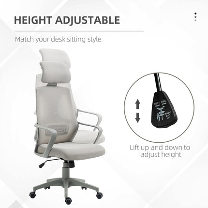 Ergonomic Adjustable Height Office Chair with High Mesh Back and Wheels - Grey