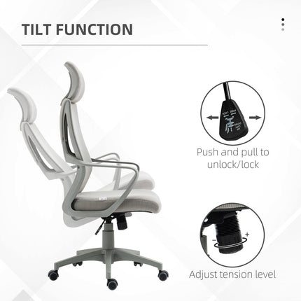 Ergonomic Adjustable Height Office Chair with High Mesh Back and Wheels - Grey
