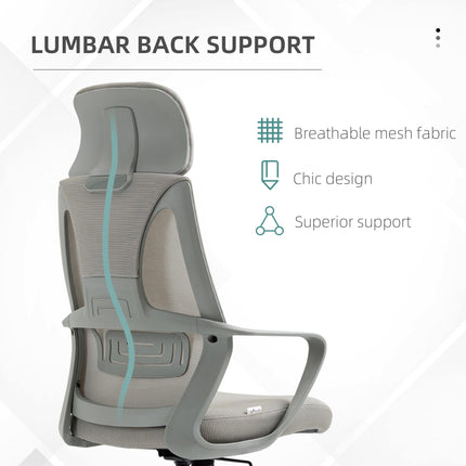 Ergonomic Adjustable Height Office Chair with High Mesh Back and Wheels - Grey