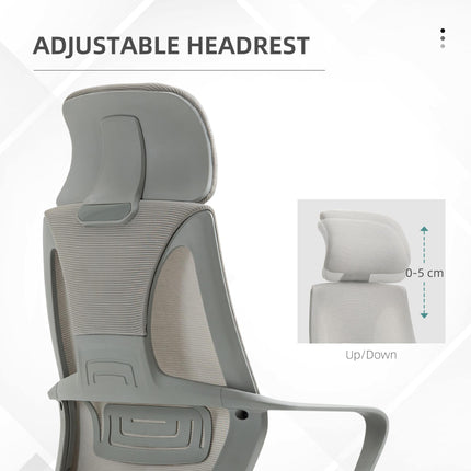 Ergonomic Adjustable Height Office Chair with High Mesh Back and Wheels - Grey