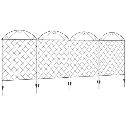 Set of 4 Rustproof Metal Garden Fence Panels with Decorative Swirls 3.5m Length - Black