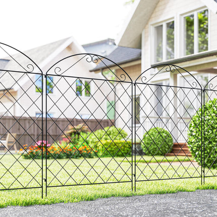 Set of 4 Rustproof Metal Garden Fence Panels with Decorative Swirls 3.5m Length - Black