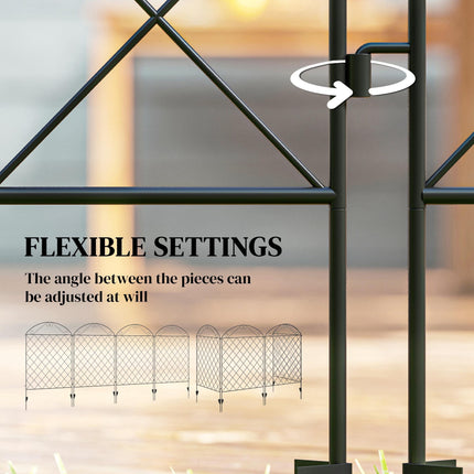Set of 4 Rustproof Metal Garden Fence Panels with Decorative Swirls 3.5m Length - Black