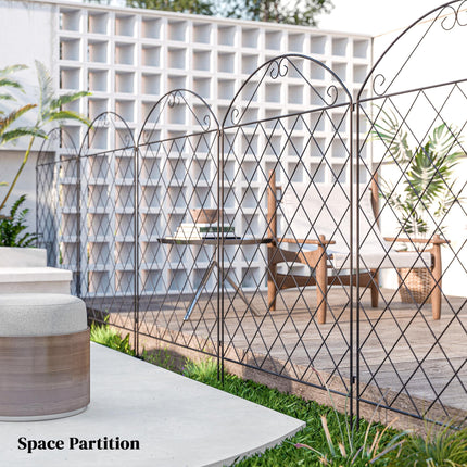 Set of 4 Rustproof Metal Garden Fence Panels with Decorative Swirls 3.5m Length - Black