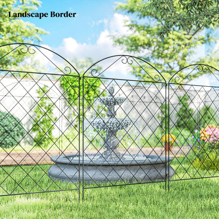 Set of 4 Rustproof Metal Garden Fence Panels with Decorative Swirls 3.5m Length - Black