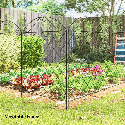 Set of 4 Rustproof Metal Garden Fence Panels with Decorative Swirls 3.5m Length - Black