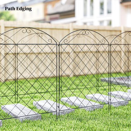 Set of 4 Rustproof Metal Garden Fence Panels with Decorative Swirls 3.5m Length - Black