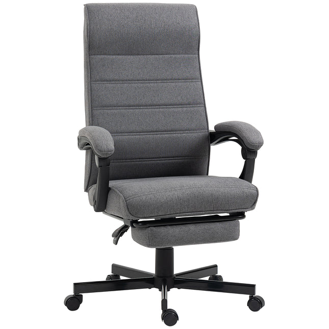 High-Back Swivel Reclining Home Office Chair with Adjustable Height and Footrest - Grey