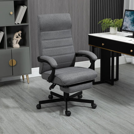High-Back Swivel Reclining Home Office Chair with Adjustable Height and Footrest - Grey